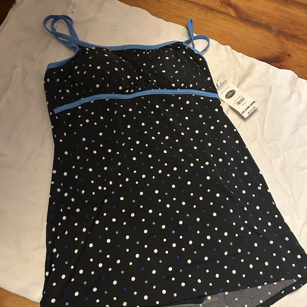 Catalina Black Dress with White and Blue Dots